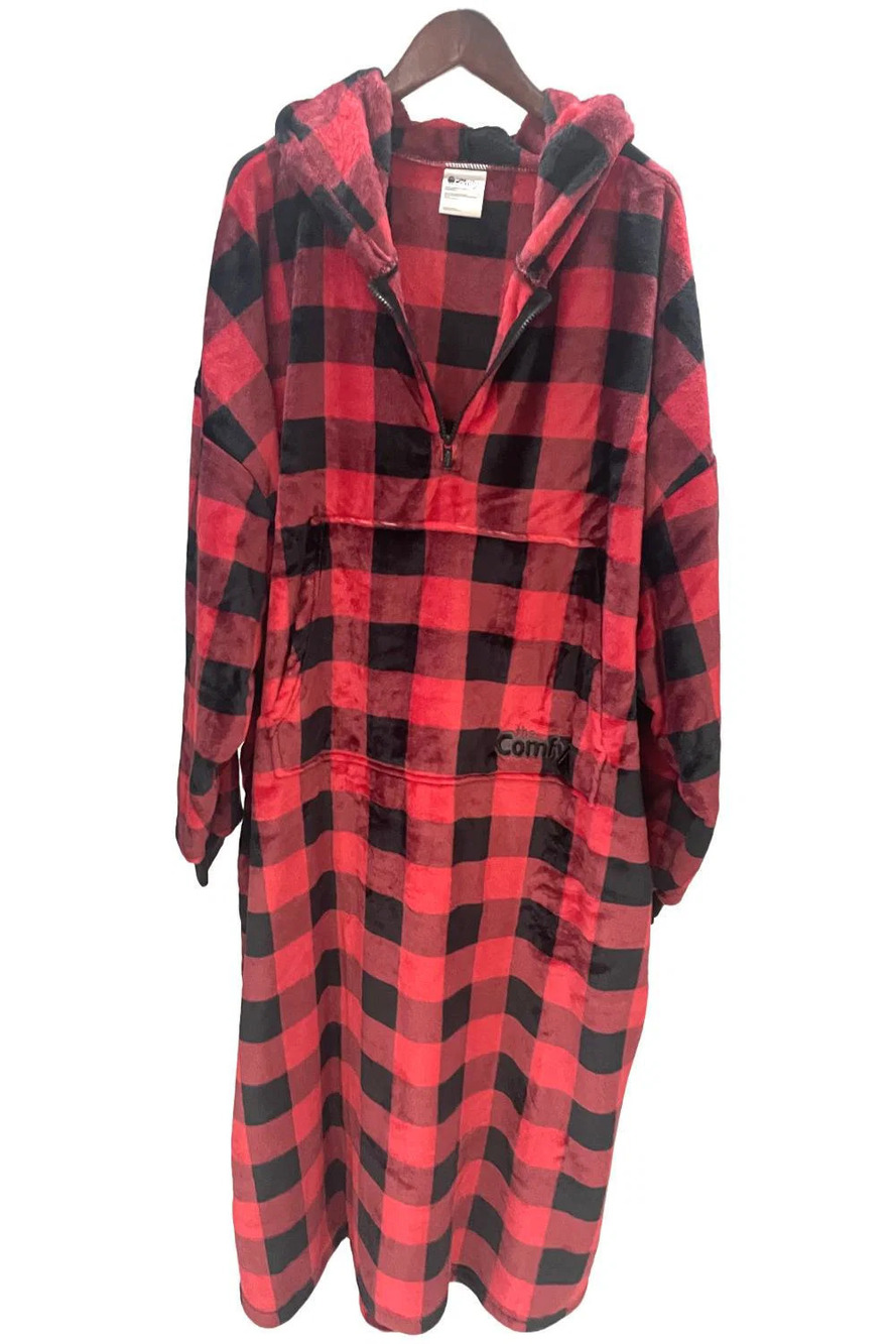 The Comfy Dream Long Quarter Zip Wearable Blanket Buffalo Plaid -
